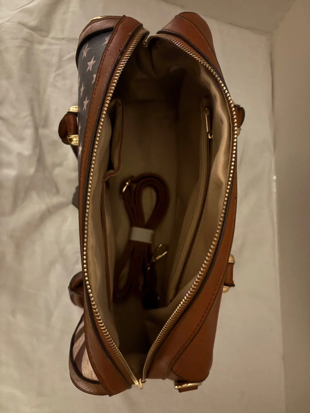 NWT Patriotic American Flag Satchel Handbag | Faux Leather | Crossbody Shoulder
